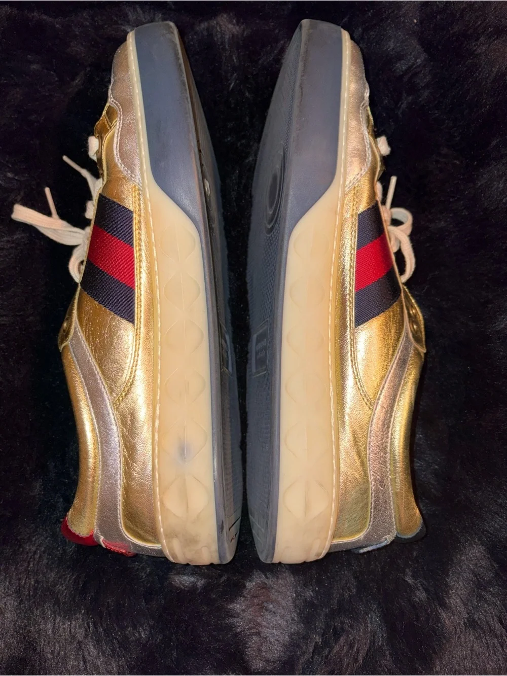 Gucci Ace Metallic Gold Web Stripe Sneakers Men’s 10.5 Authentic w/ Box